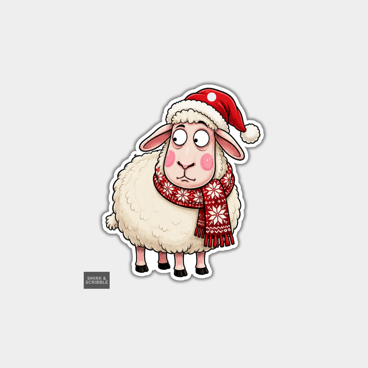 Funny Christmas Gift Tags - Cute Sheep In Santa Hat