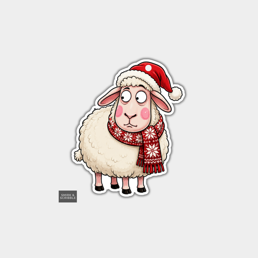 Funny Christmas Gift Tags - Cute Sheep In Santa Hat