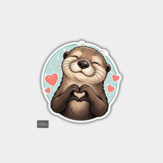 Funny Die Cut Vinyl Sticker - Cute Love Otter