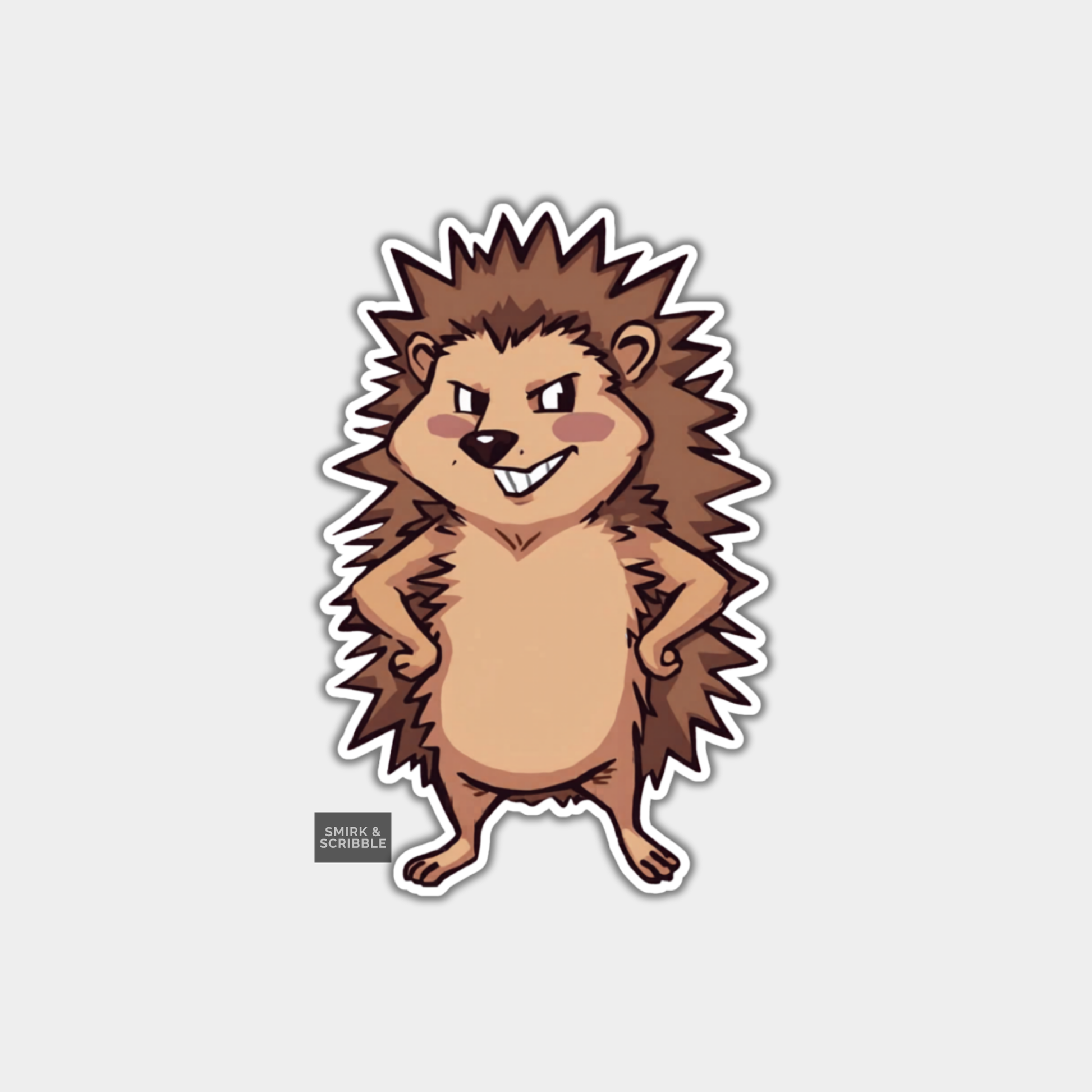 Cartoon hedgehog sticker on a light gray background