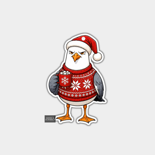 Funny Christmas Gift Tags - Grumpy Seagull In Jumper