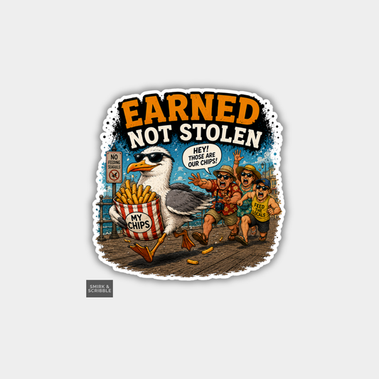 Funny Vinyl Die Cut Sticker - Earned Seagull
