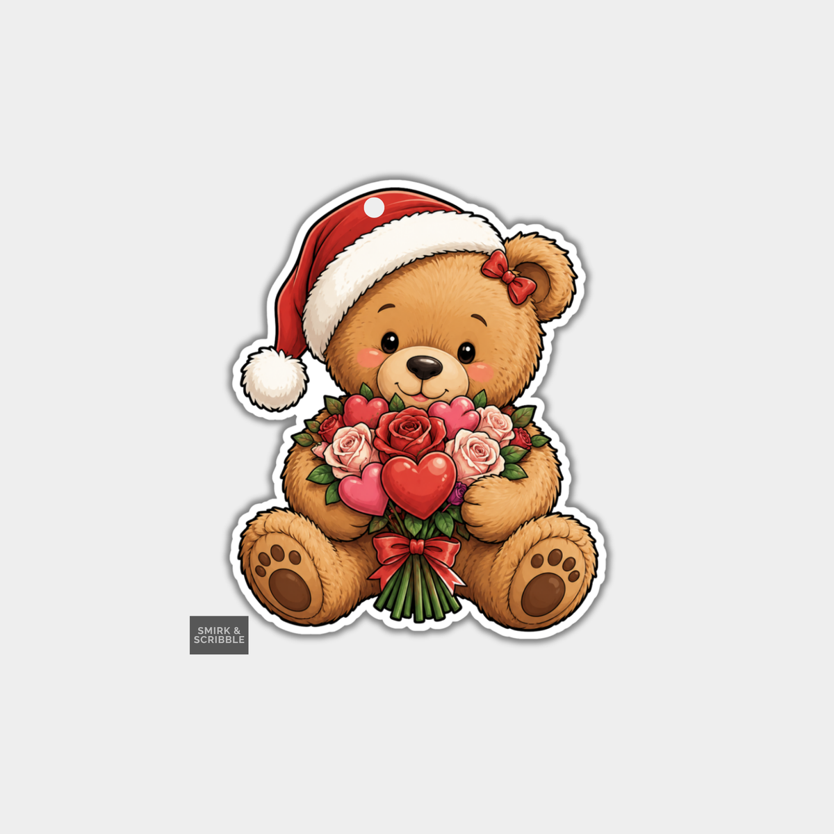 Funny Christmas Gift Tags - Cute Teddy With Flowers