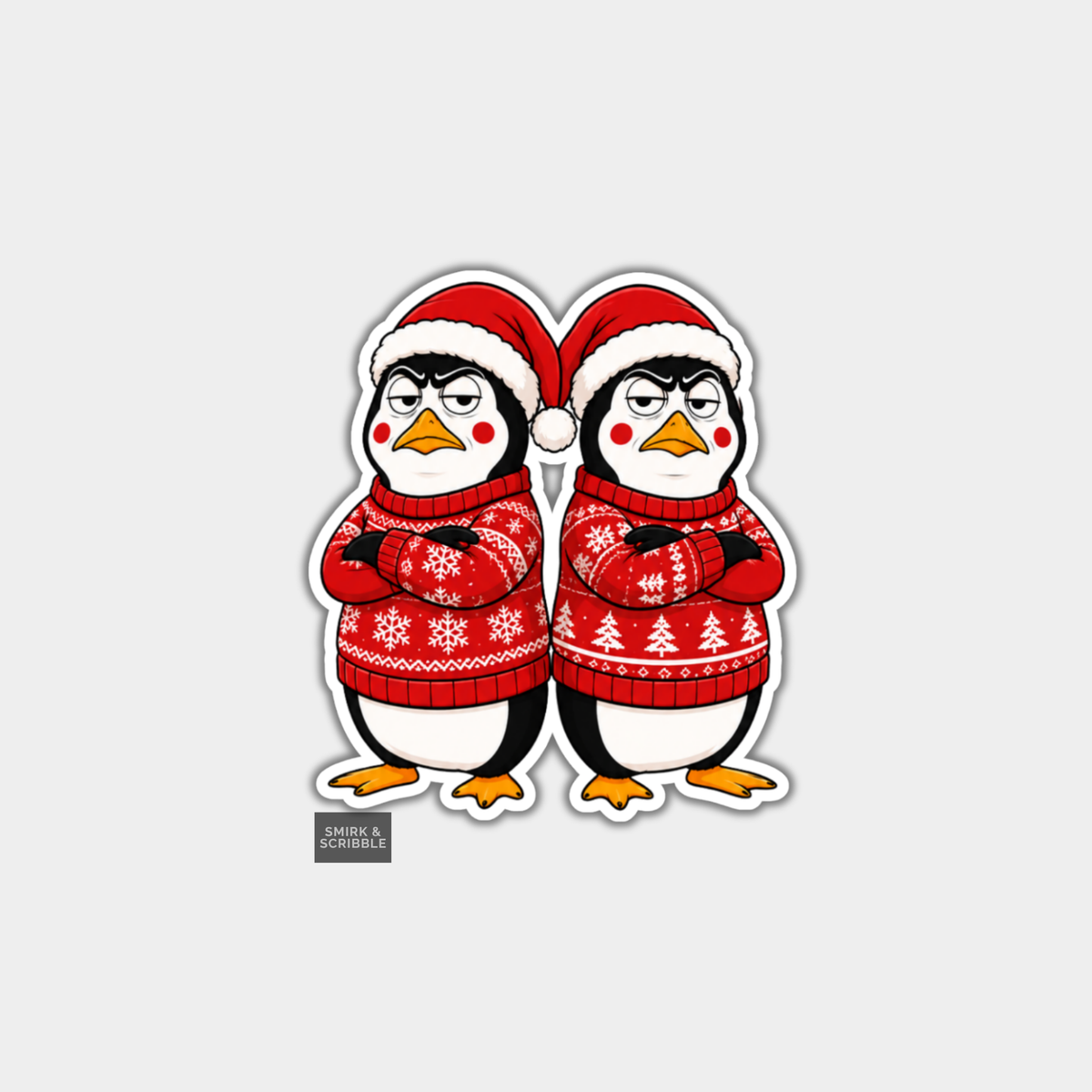 Funny Christmas Sticker - Cute Grumpy Penguins