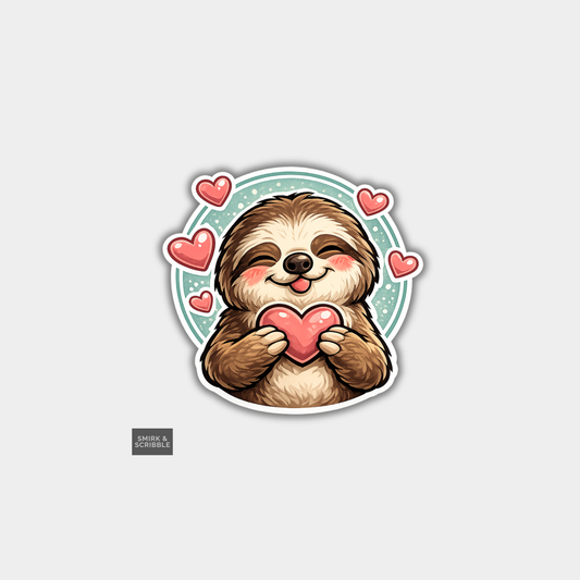 Funny Die Cut Vinyl Sticker - Cute Love Sloth