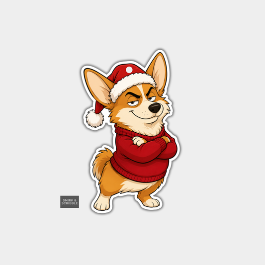 Funny Christmas Gift Tags - Crafty Corgi In Santa Hat