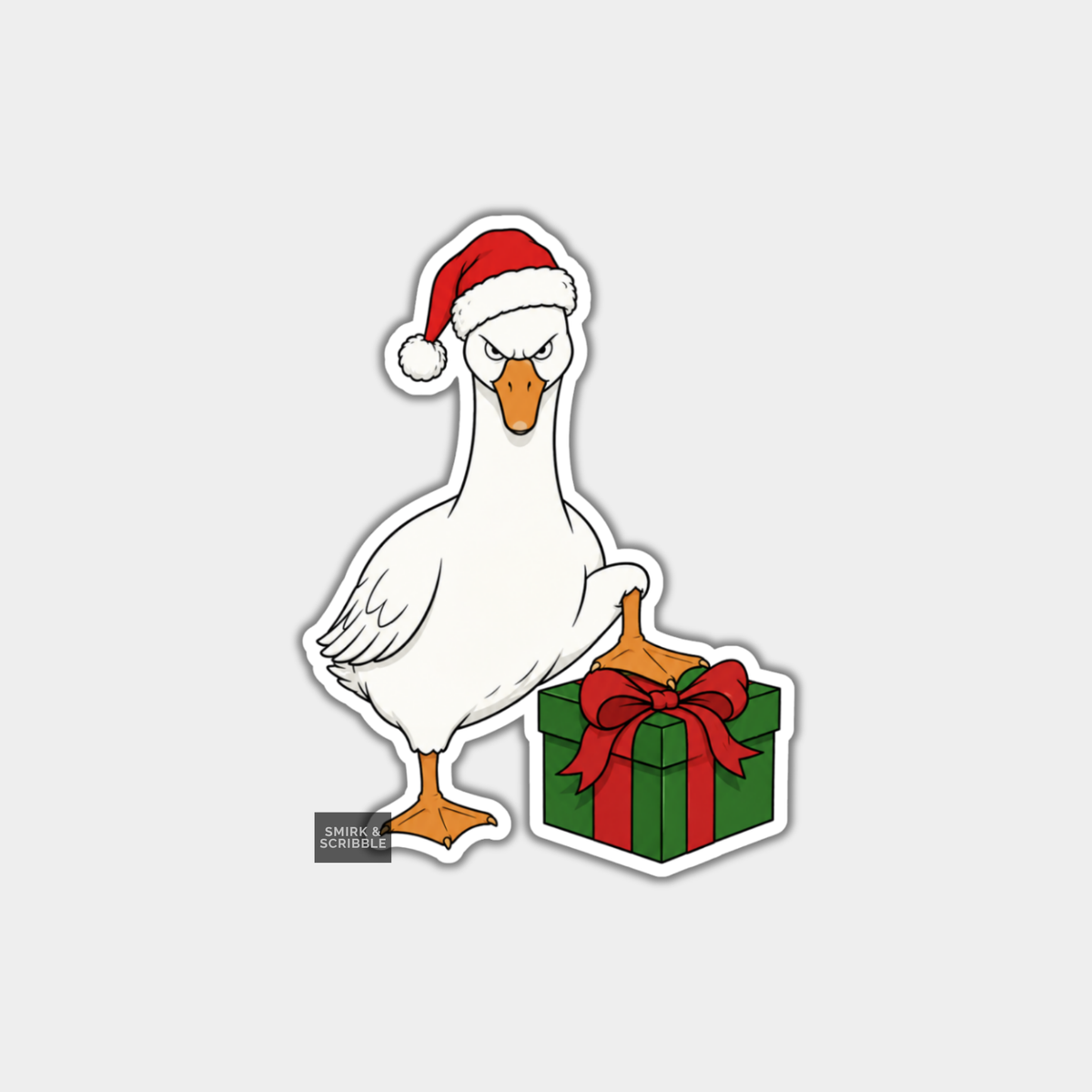 Funny Christmas Sticker - Angry Goose & Gift