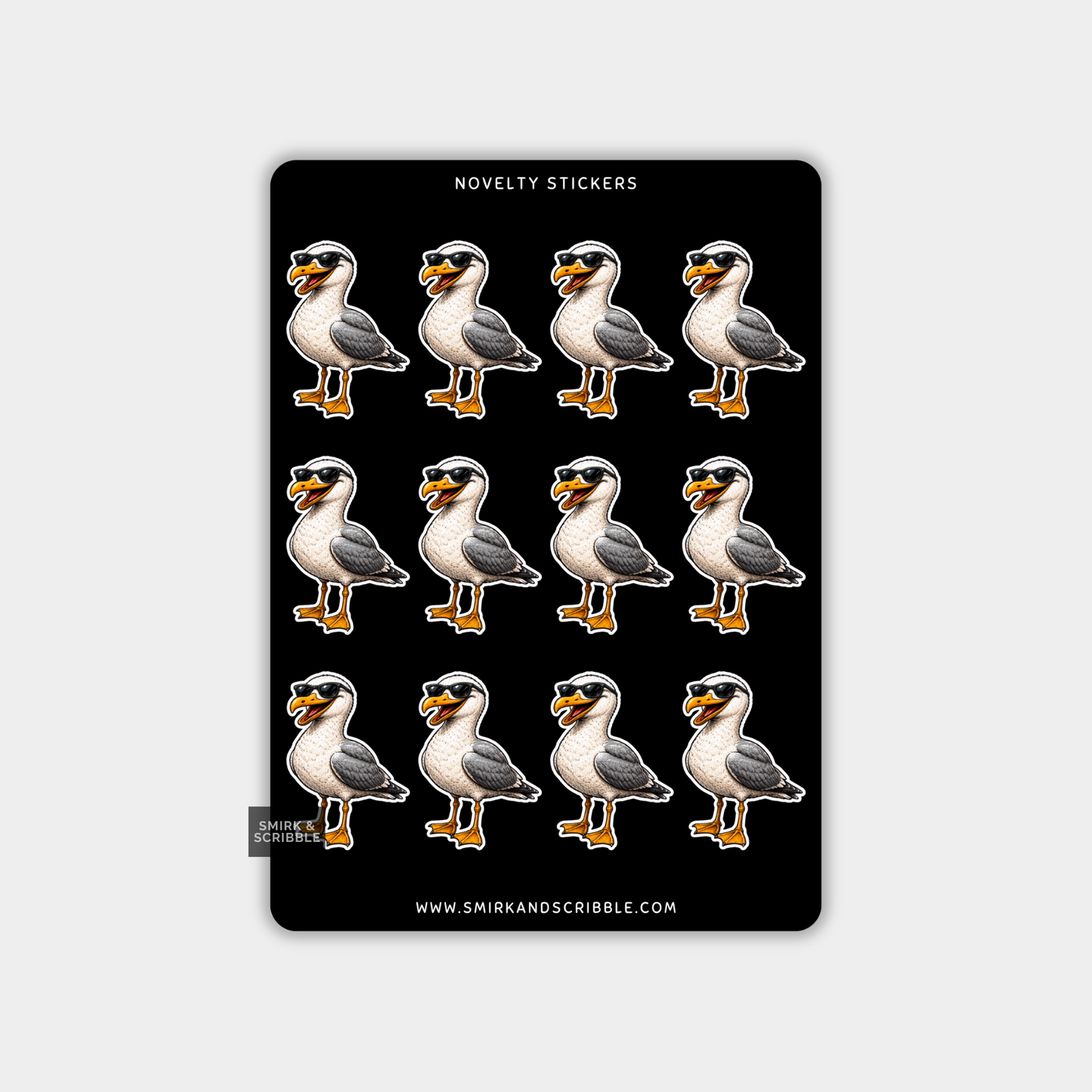 Funny Vinyl Sticker Sheet - Sunglasses Seagull