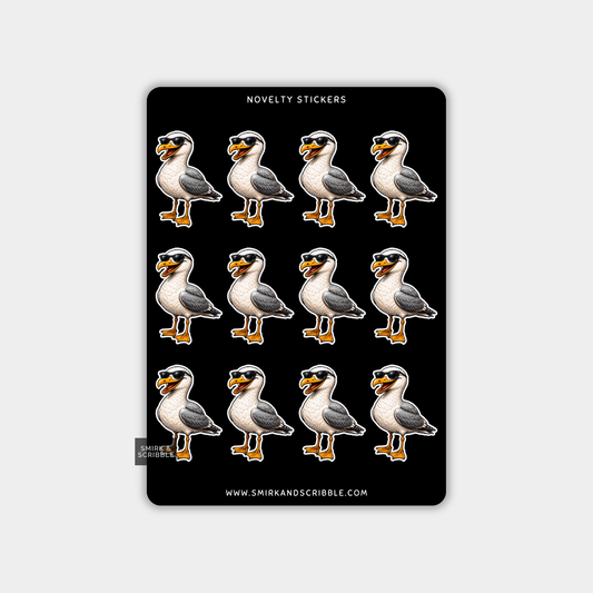 Funny Vinyl Sticker Sheet - Sunglasses Seagull