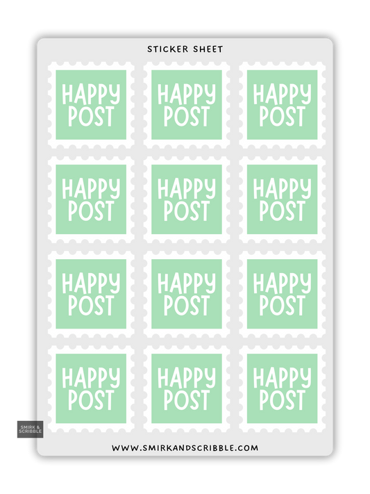 Green Happy Post Stamp Stickers