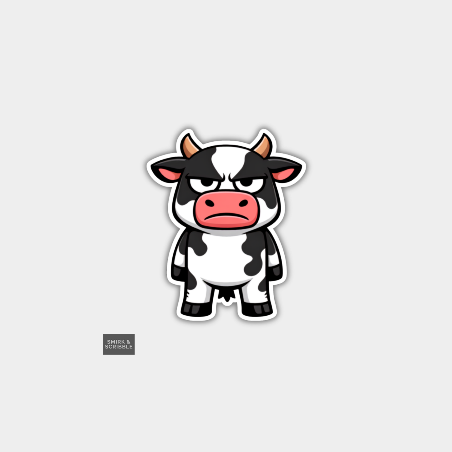 Funny Grumpy Character Vinyl Sticker - Cow
