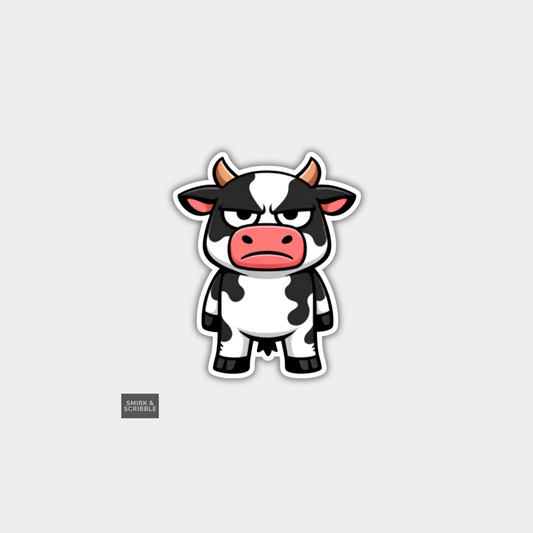 Funny Grumpy Character Vinyl Sticker - Cow