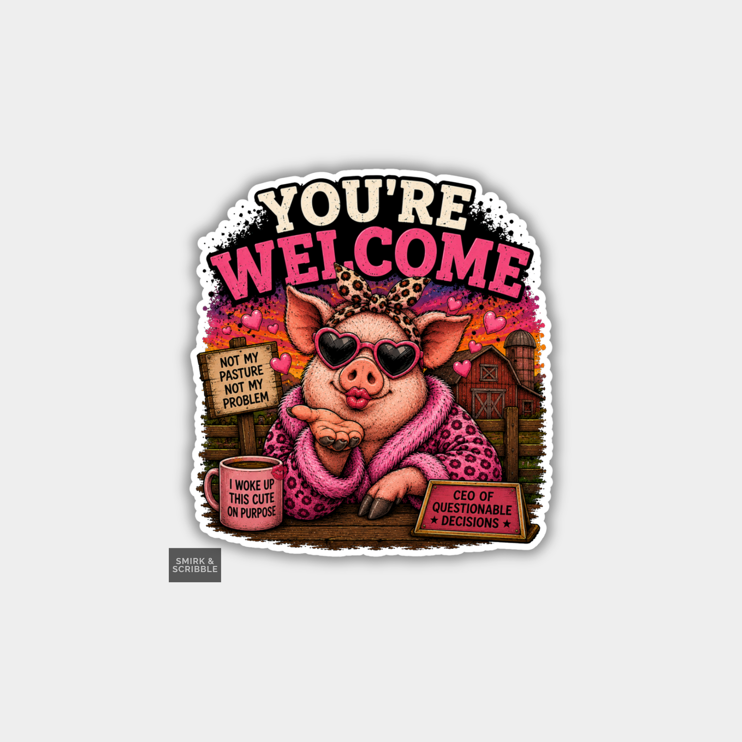 Funny Vinyl Die Cut Sticker - Glam Pig