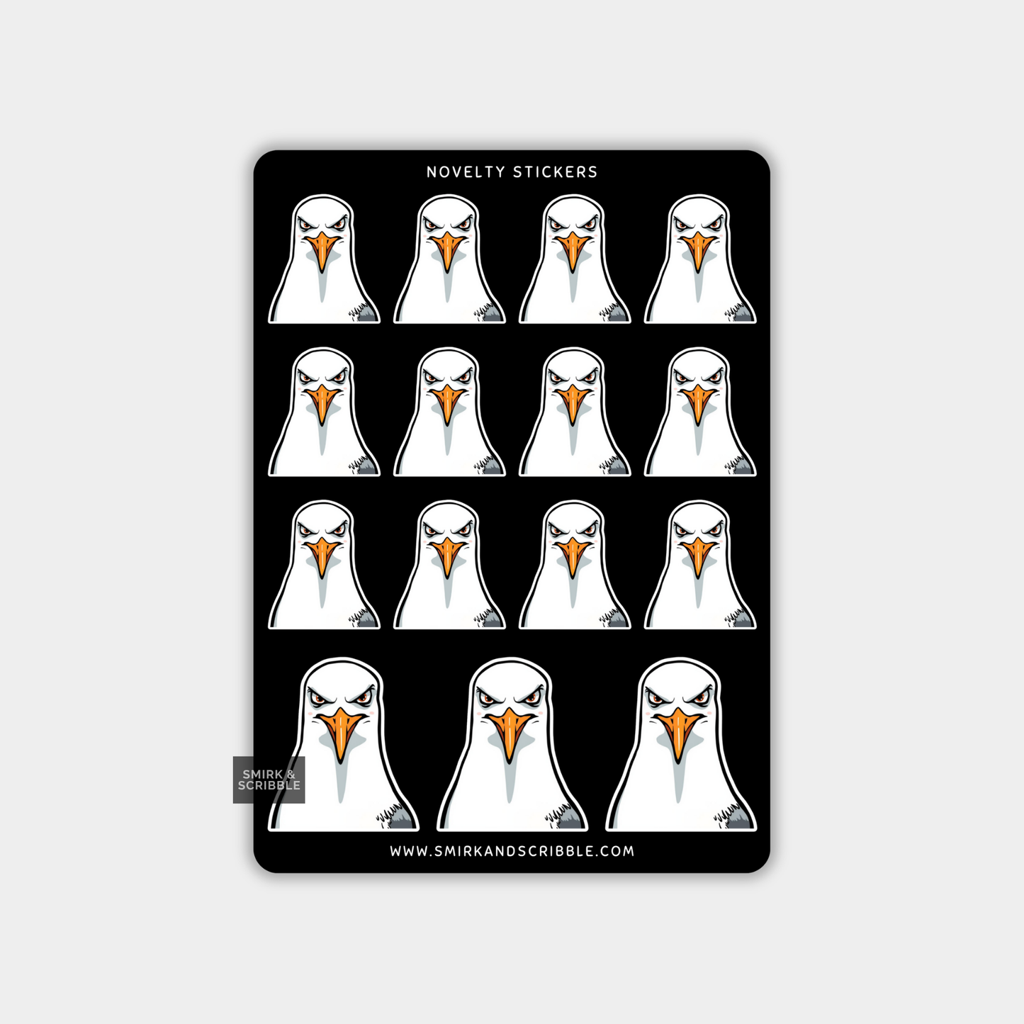 Funny Vinyl Sticker Sheet - Seagull Face