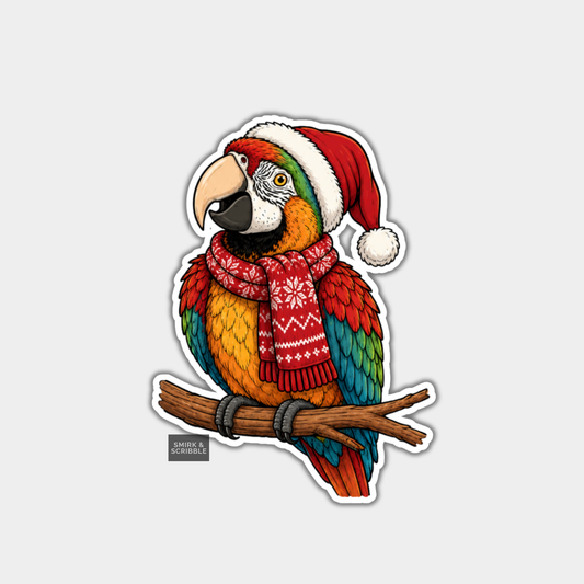 Funny Christmas Sticker - Parrot In Santa Hat