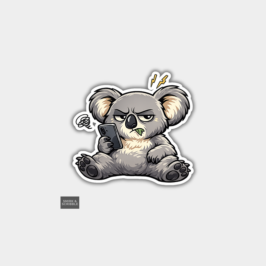 Funny Die Cut Vinyl Sticker - Koala & Mobile Phone