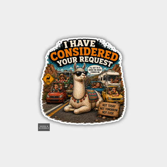 Funny Vinyl Die Cut Sticker - Considered Llama