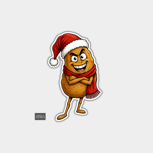 Funny Christmas Sticker - Cheeky Potato In Hat & Scarf