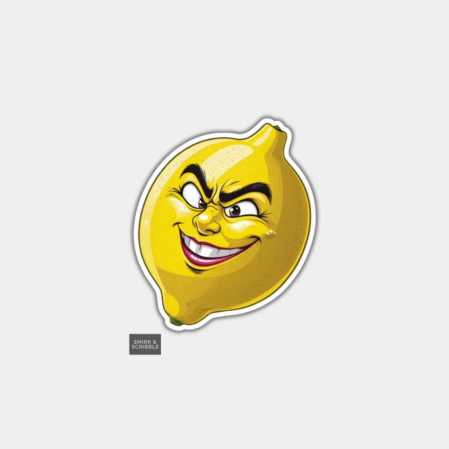Cartoon lemon with a face on a gray background