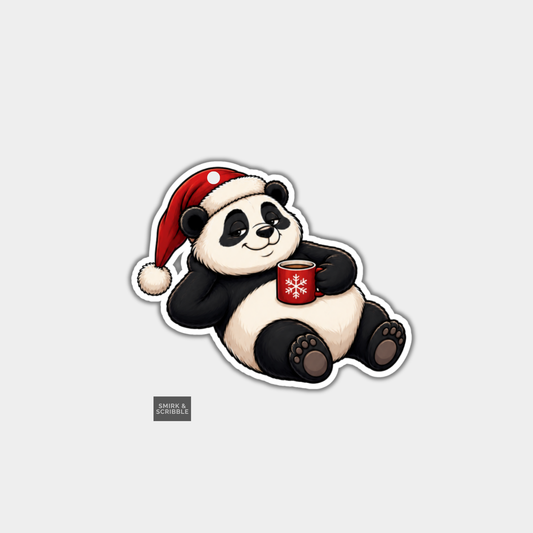 Funny Christmas Gift Tags - Happy Panda In Santa Hat