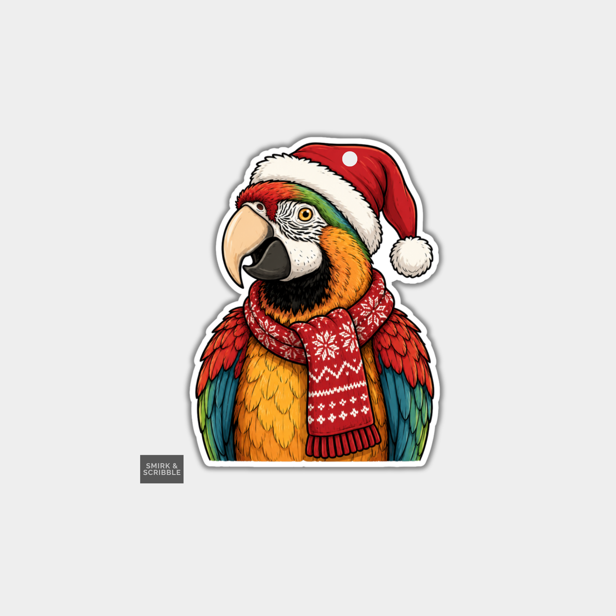 Funny Christmas Gift Tags - Cute Parrot In Santa Hat