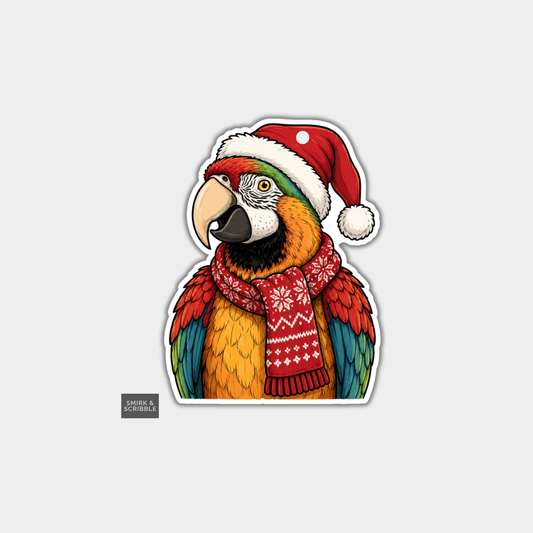 Funny Christmas Gift Tags - Cute Parrot In Santa Hat