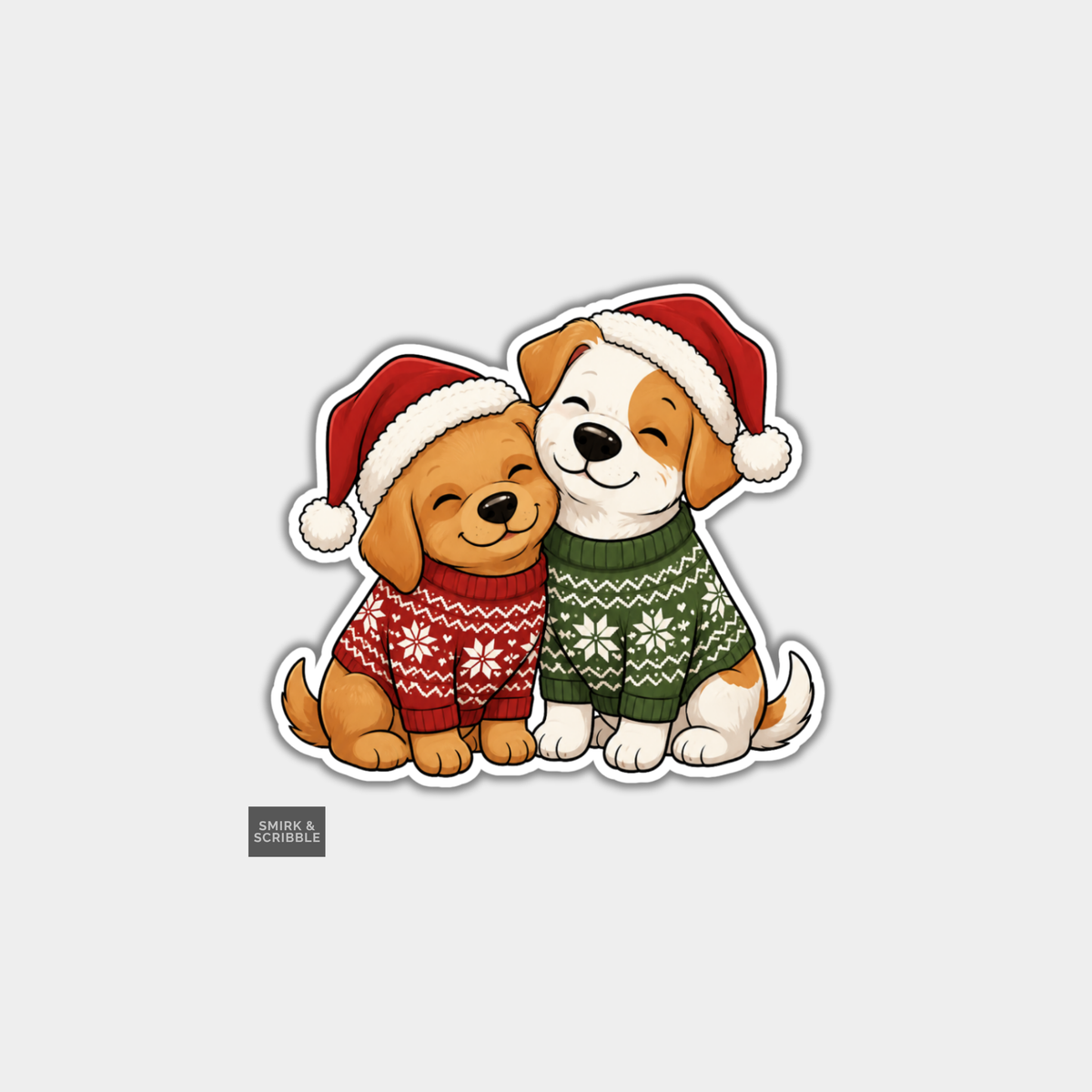 Funny Christmas Sticker - Cute Dog Friends