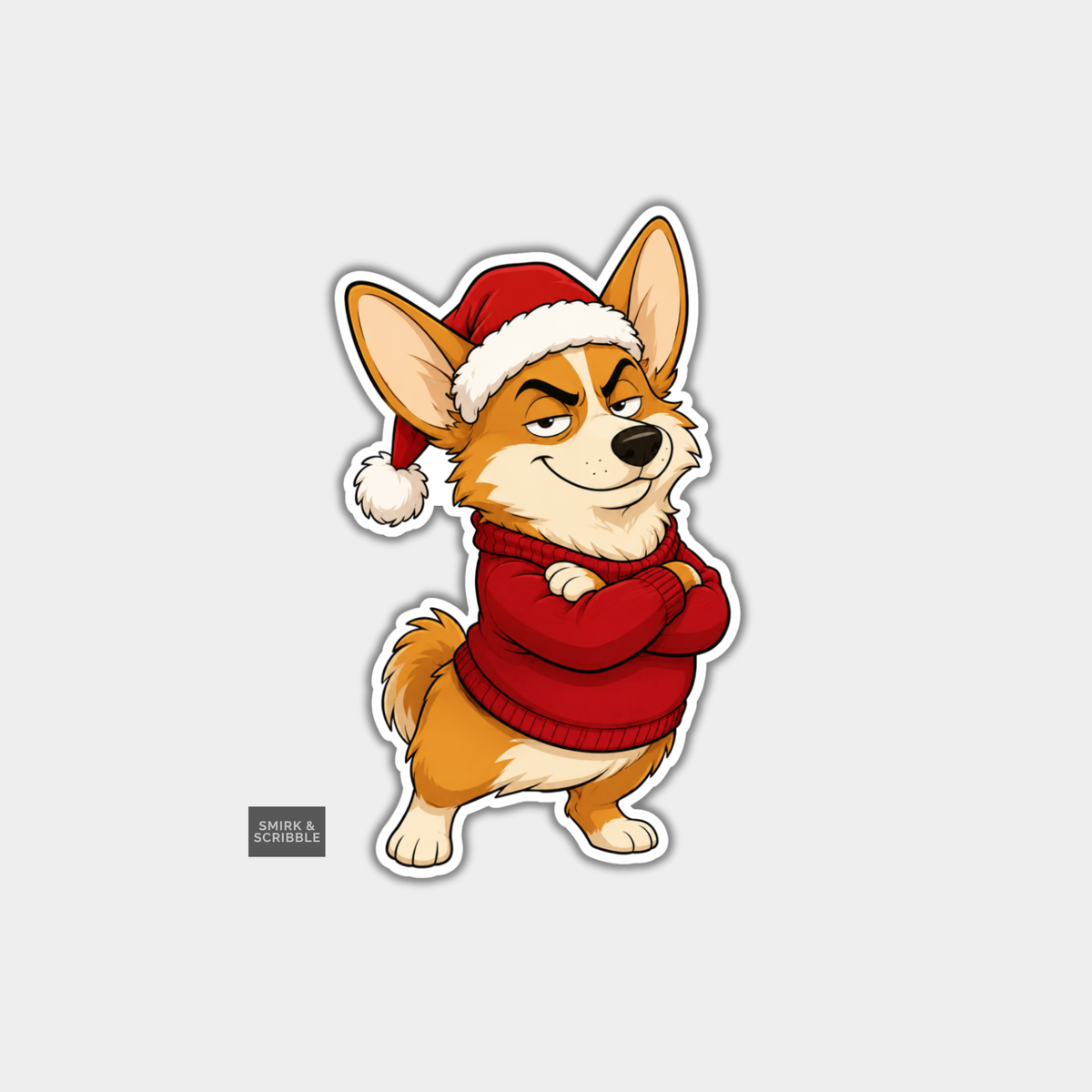 Funny Christmas Sticker - Judgy Corgi In Hat & Jumper