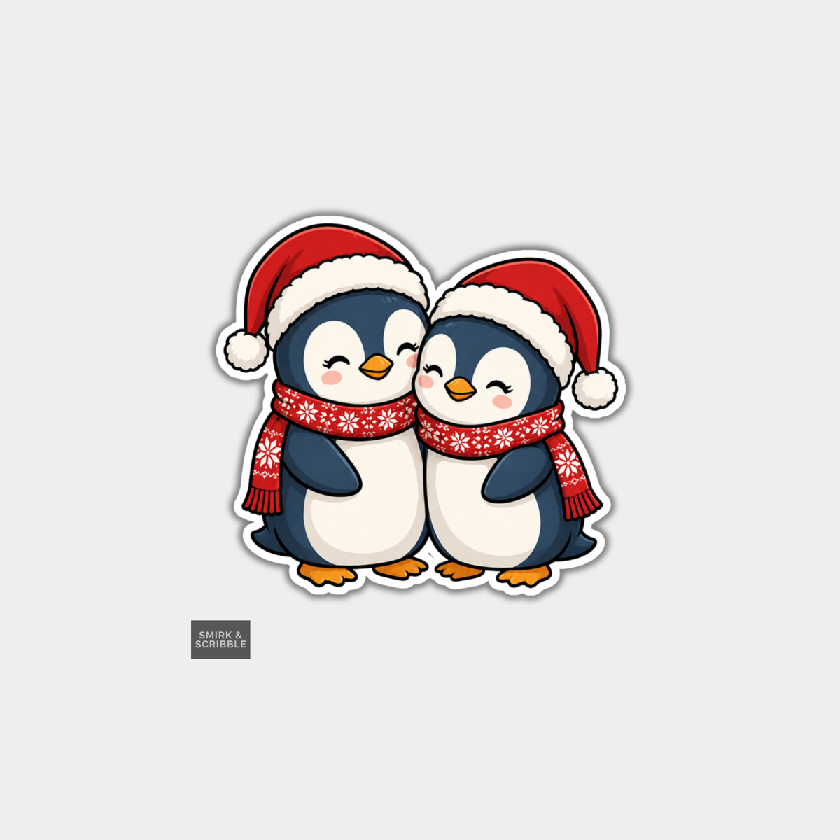 Funny Christmas Sticker - Cute Penguin Friends