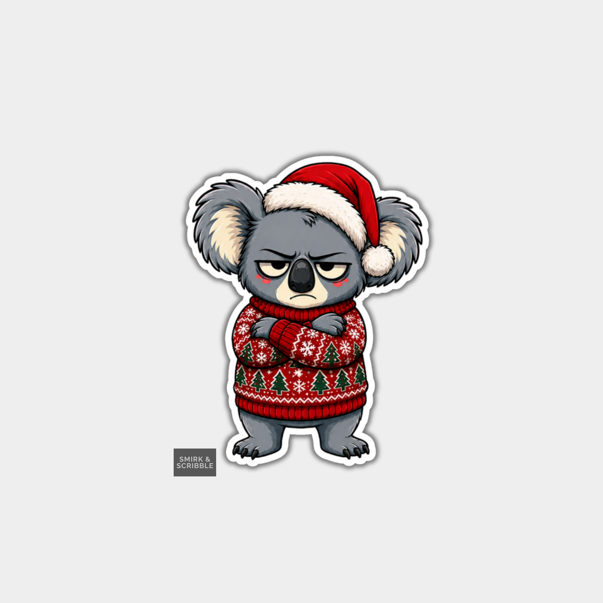Funny Christmas Sticker - Cute Grumpy Koala Sulking