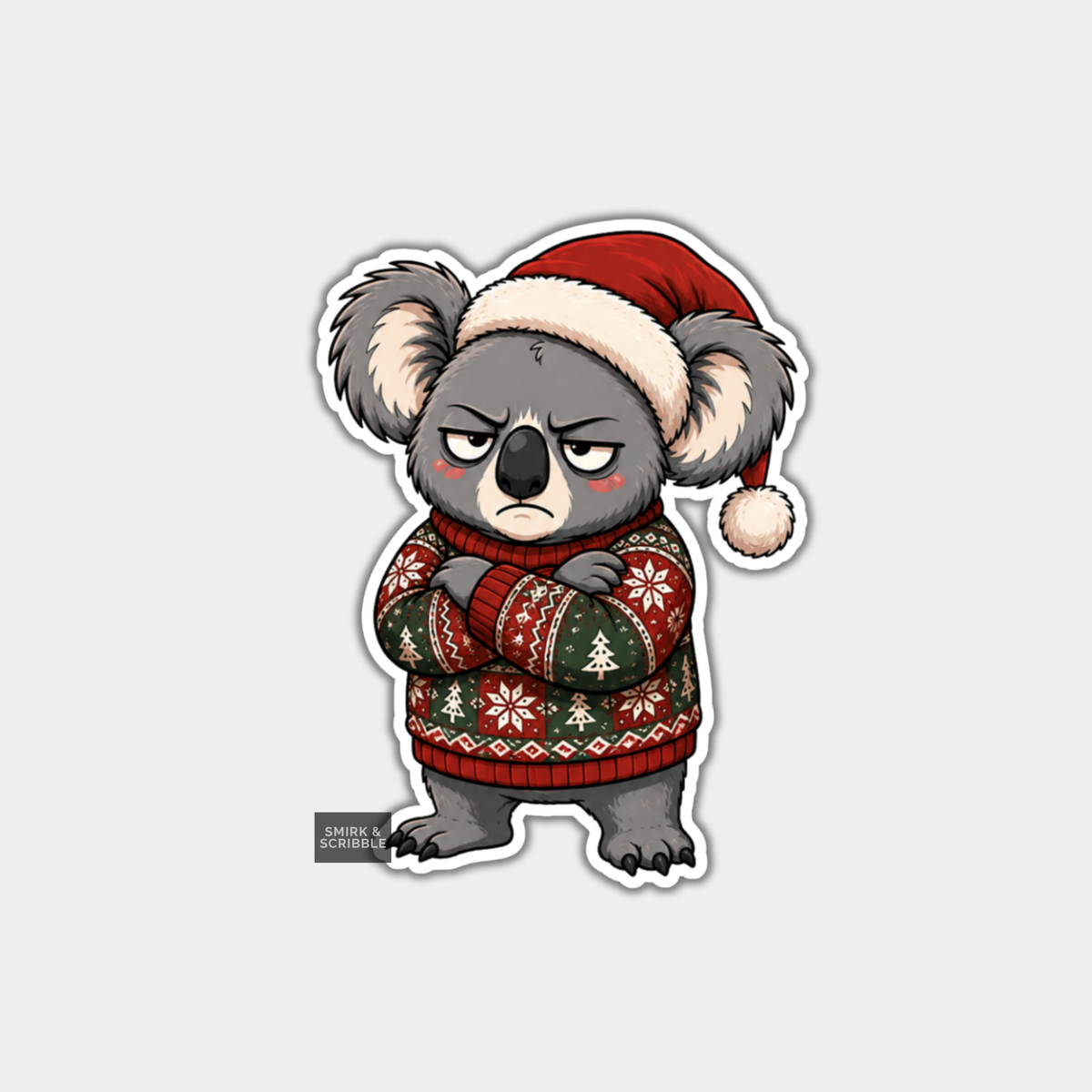 Funny Christmas Sticker - Cute Grumpy Koala Standing