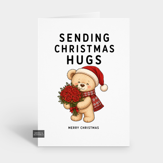 Funny Christmas Card - Teddy Bear With Roses