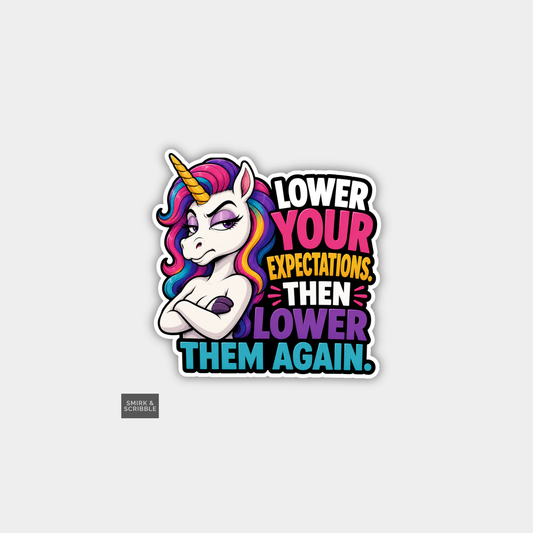 Funny Character Vinyl Sticker - Expectations Unicorn
