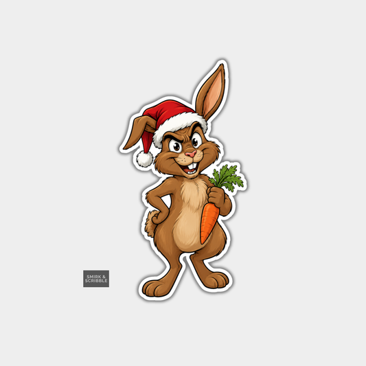 Funny Christmas Sticker - Rabbit Holding Carrot