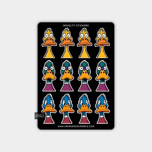Funny Vinyl Sticker Sheet - Ducks Assorted