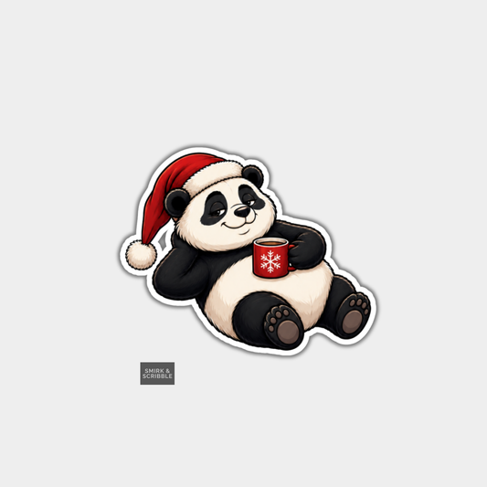 Funny Christmas Sticker - Happy Panda Relaxing