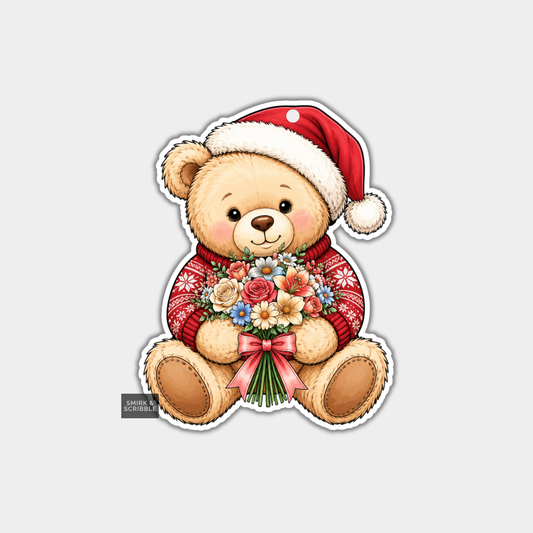 Funny Christmas Gift Tags - Cute Teddy & Flowers