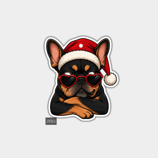 Funny Christmas Gift Tags - Cute French Bulldog In Santa Hat