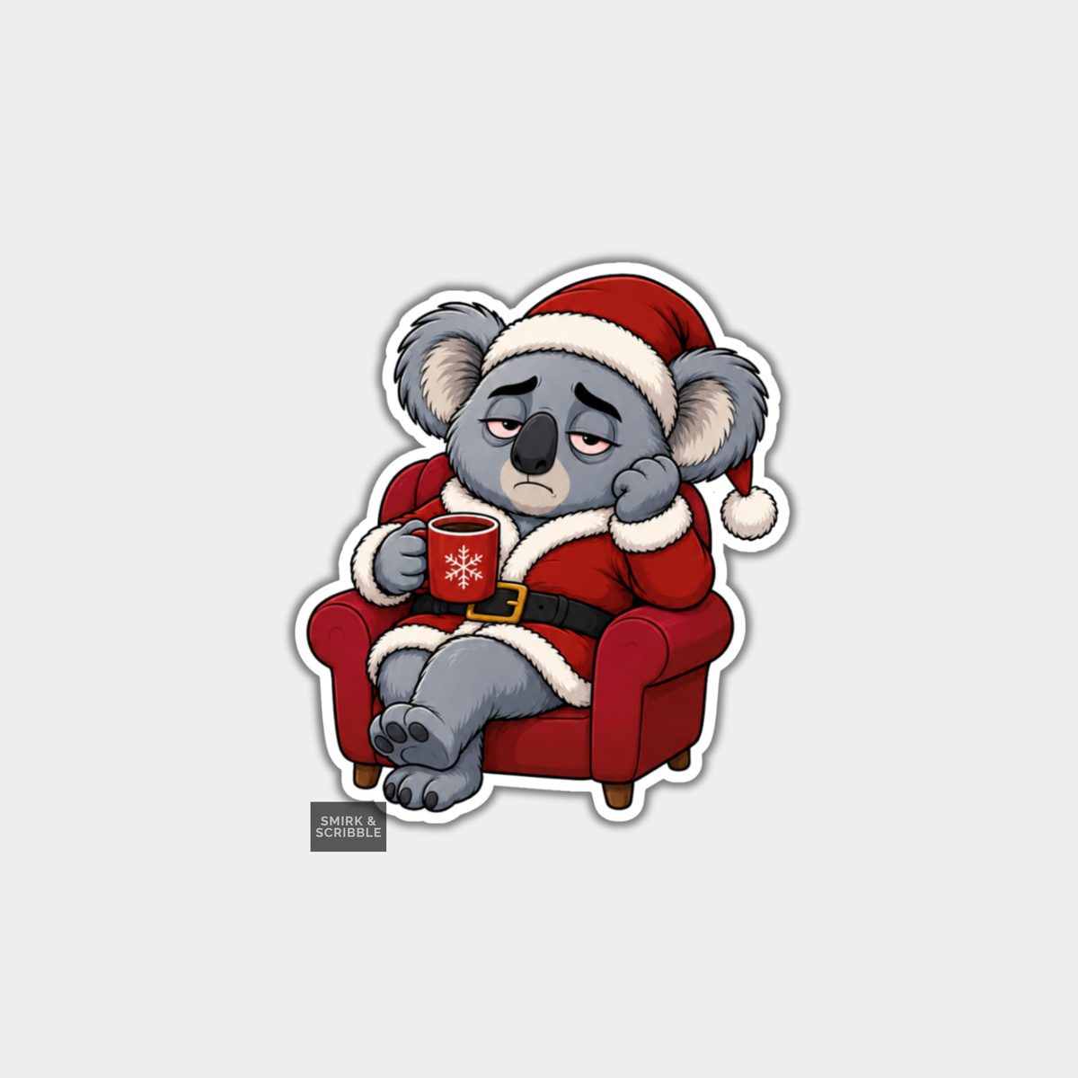 Funny Christmas Sticker - Grumpy Koala In Armchair