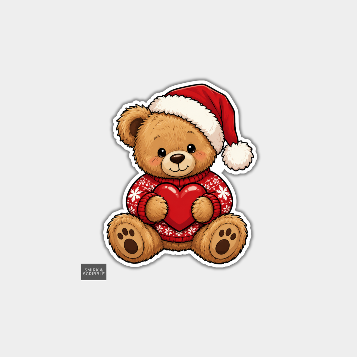 Funny Christmas Sticker - Cute Teddy Bear Holding Love Heart