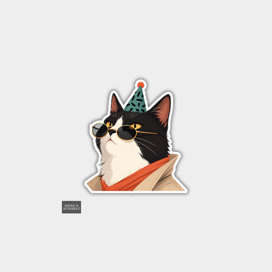 Funny Character Vinyl Sticker - Smart Birthday Cat