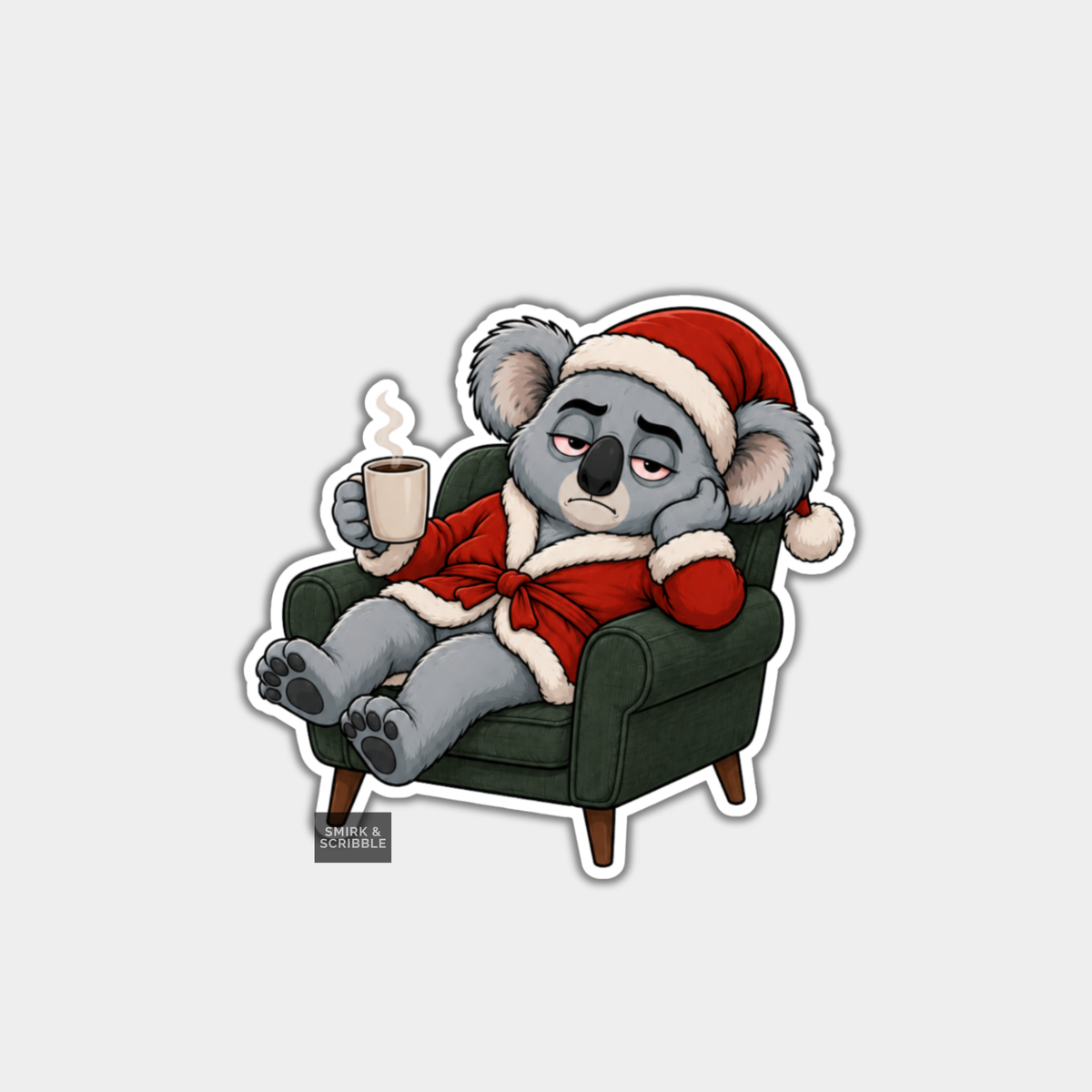 Funny Christmas Sticker - Cute Grumpy Armchair Koala