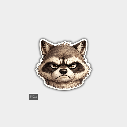 Funny Die Cut Vinyl Sticker - Grumpy Raccoon