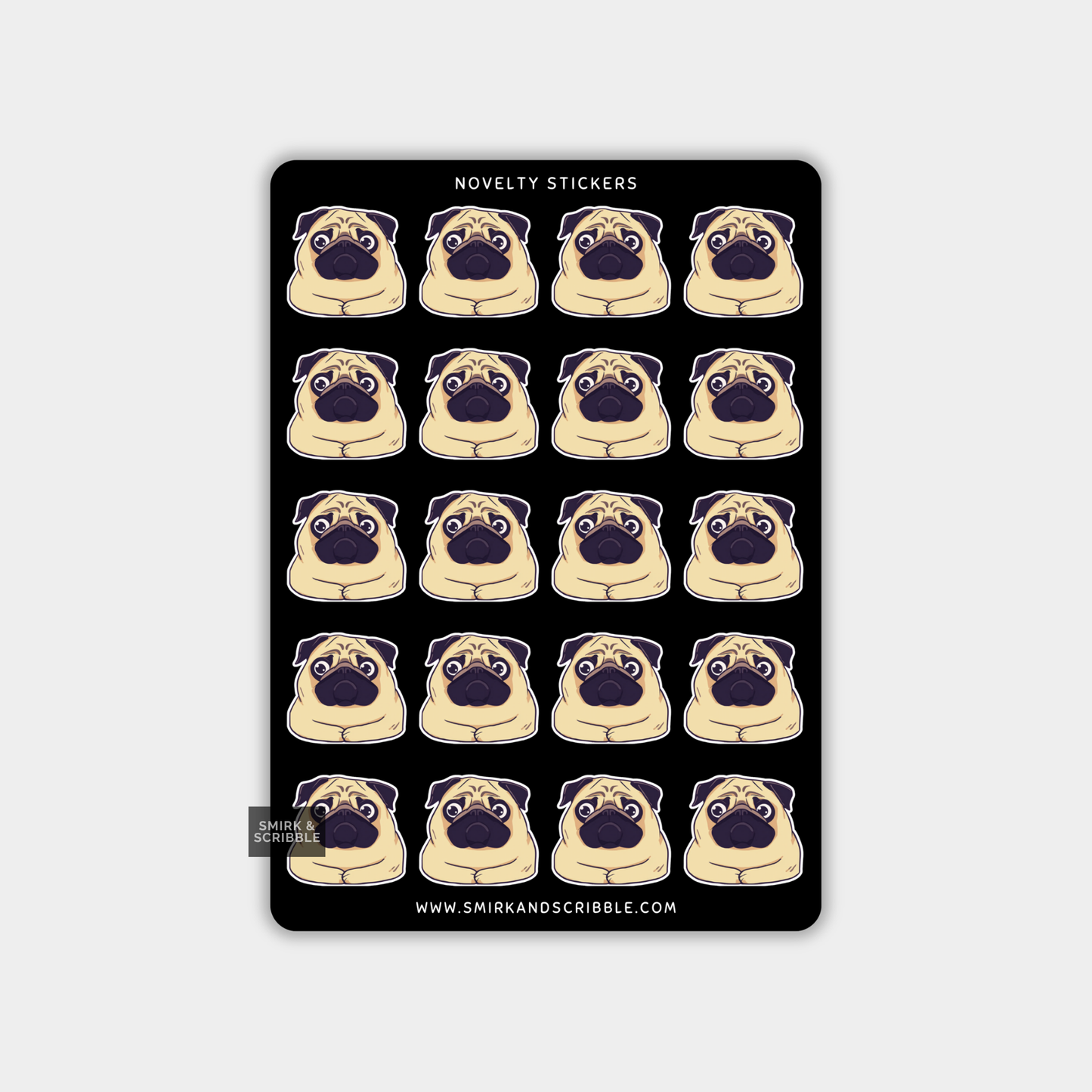 Funny Vinyl Sticker Sheet - Cute Pug Dog