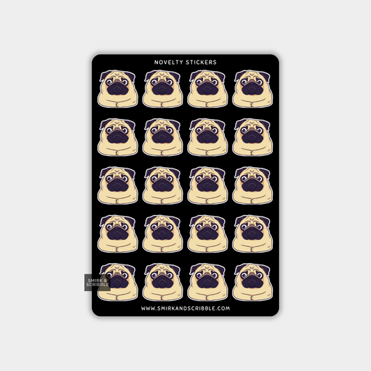 Funny Vinyl Sticker Sheet - Cute Pug Dog