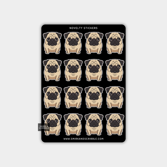 Funny Vinyl Sticker Sheet - Cute Pug