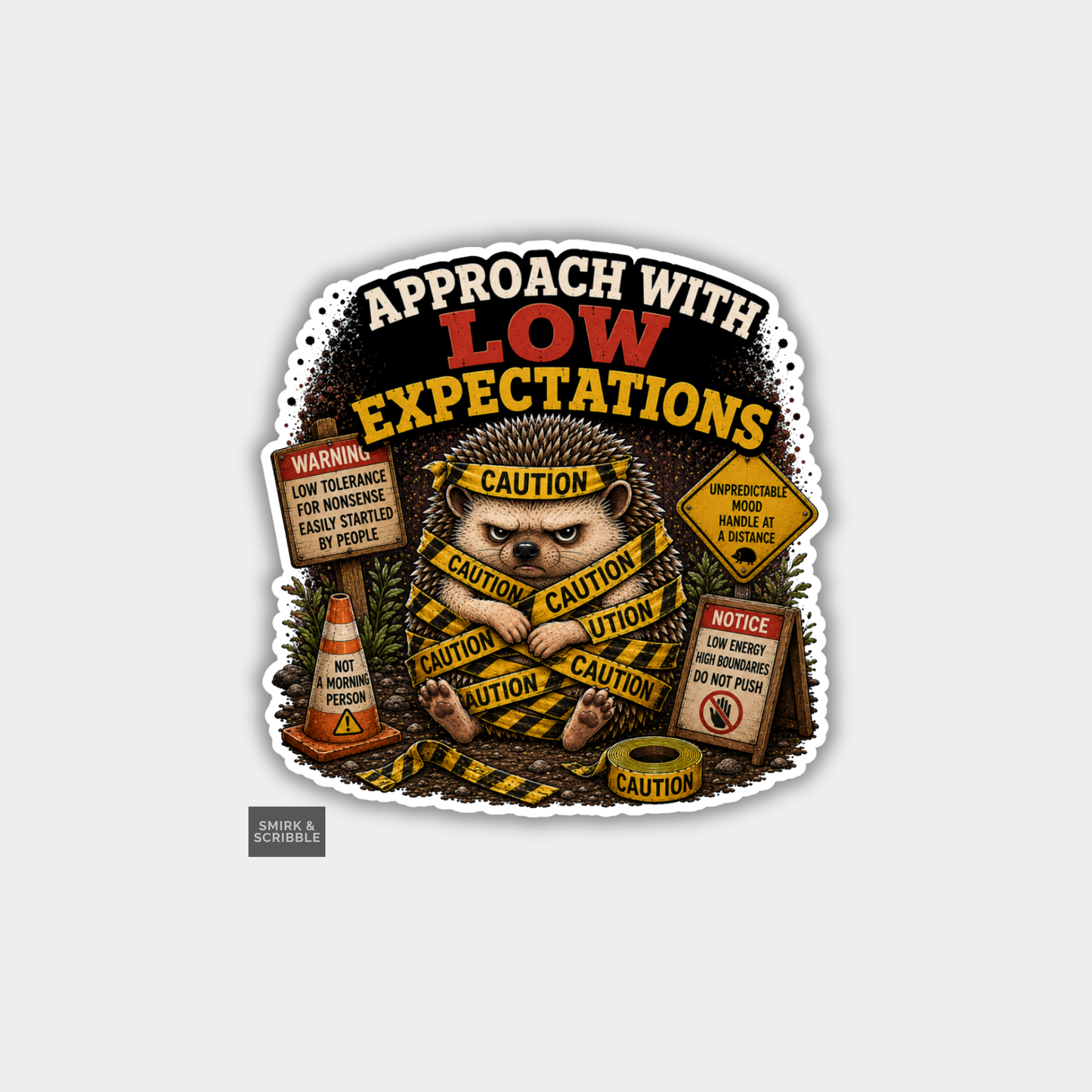 Funny Vinyl Die Cut Sticker - Caution Hedgehog