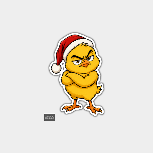 Funny Christmas Sticker - Cute Judgy Yellow Chick