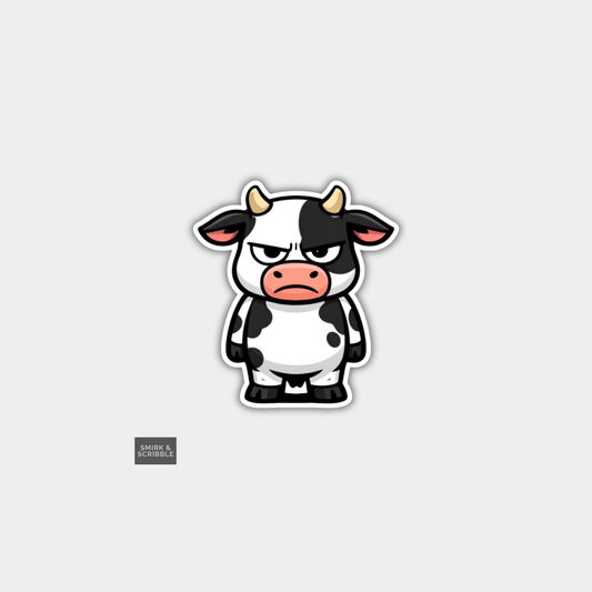 Funny Character Vinyl Sticker - Grumpy Cow