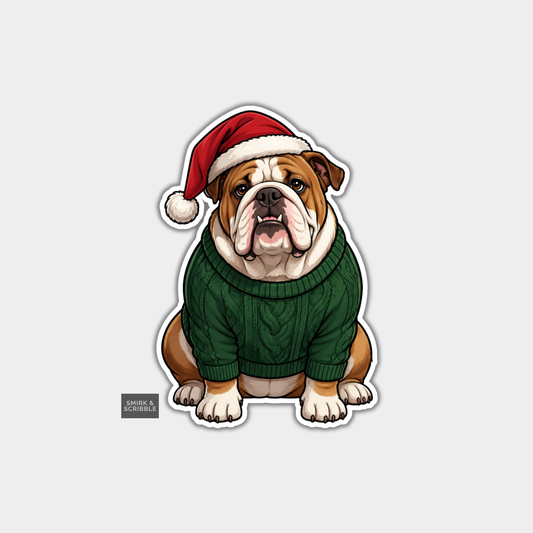 Funny Christmas Sticker - Grumpy English Bulldog
